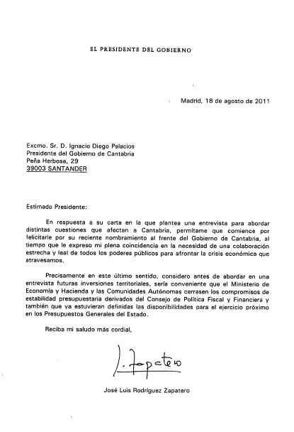Intercambio de epístolas entre Diego y Zapatero