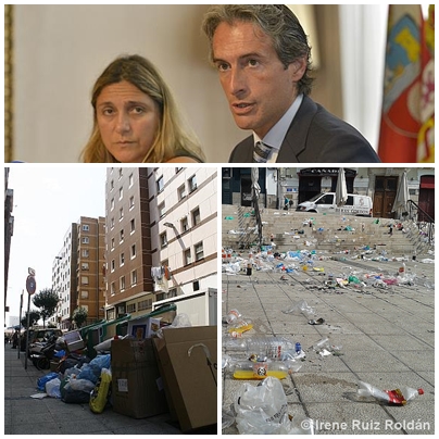 Arriba, el alcalde informa sobre la huelga. Abajo (izquierda) imagen tomada en zona Castilla-Hermida. Derecha: plaza de Cañadío el sábado por la mañana