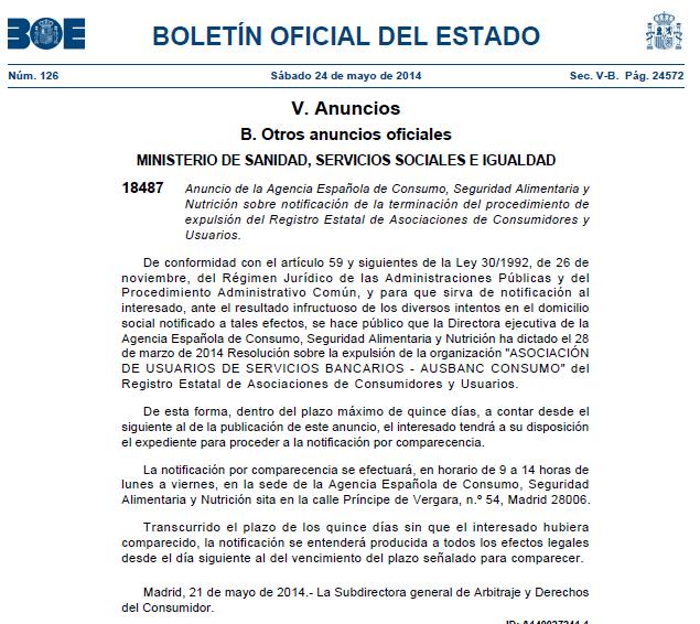 Consumo expulsa de nuevo a Ausbanc del registro estatal de asociaciones de consumidores y usuarios 