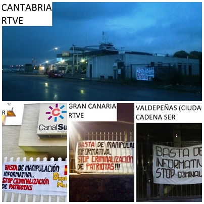 Un partido ultraderechista cuelga consignas contra la «criminalización de los patriotas» en medios de comunicación de toda España