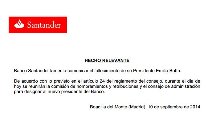  Fallece Emilio Botín, presidente del Banco Santander