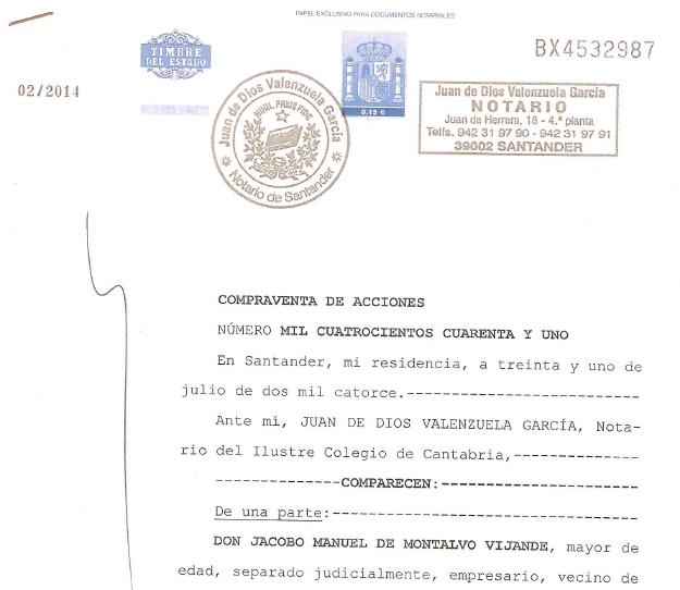  AUPA difunde el contrato de compraventa de las acciones de Montalvo