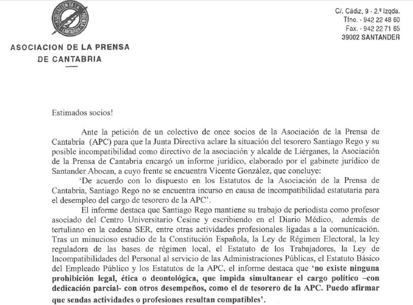  Una publicación digital fabrica falsos rumores sobre la Asociación de la Prensa de Cantabria