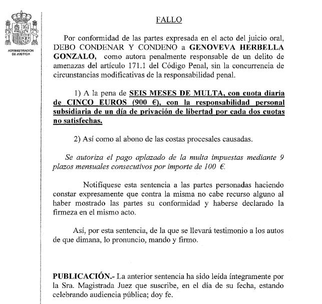 Condenada la esposa del exportavoz del PSOE de Argoños por amenazas al Alcalde