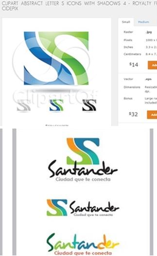 Arriba, plantilla disponible a la venta en http://www.clipartof.com/portfolio/cidepix/illustration/abstract-letter-s-icons-with-shadows-4-1112076.html / Abajo, la opción 3 del logotipo de Santander