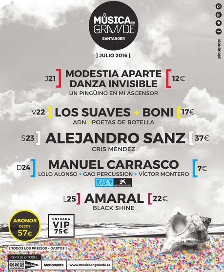 Alejandro Sanz, Amaral, Manuel Carrasco y Los Suaves, protagonistas de Música en Grande 2016