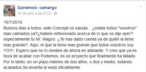 Ganemos Camargo: «Aquí el que la tiene más grande soy yo»