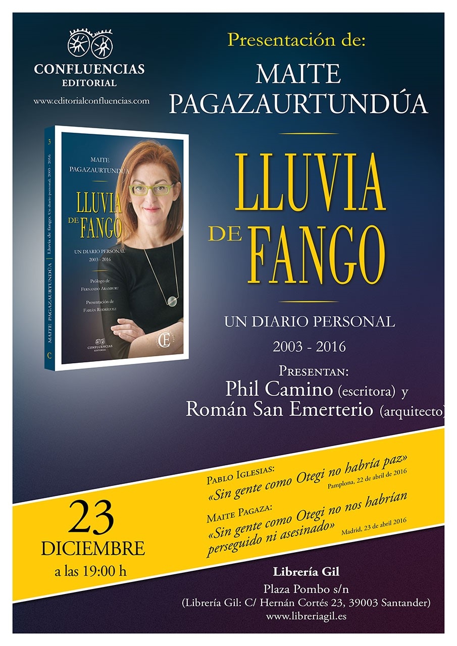 Maite Pagazaurtundúa presentará en Santander su libro "Lluvia de Fango"
