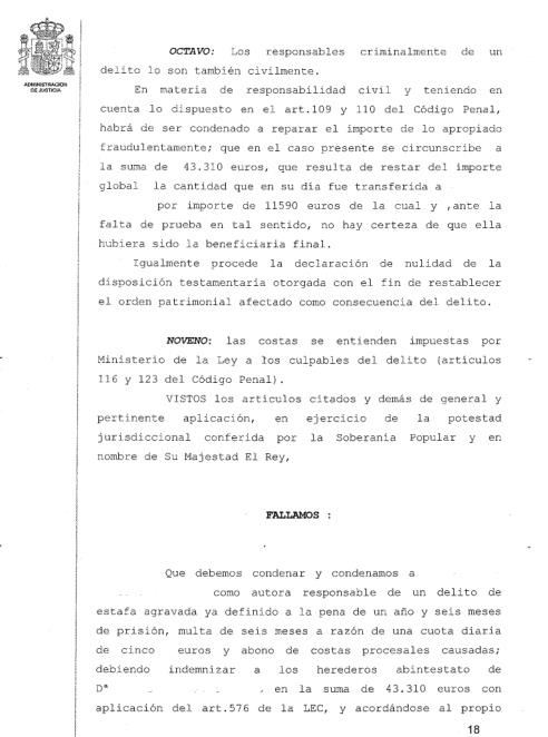 Prisión y multa por ganarse la confianza de su tía nonagenaria para apropiarse de sus bienes