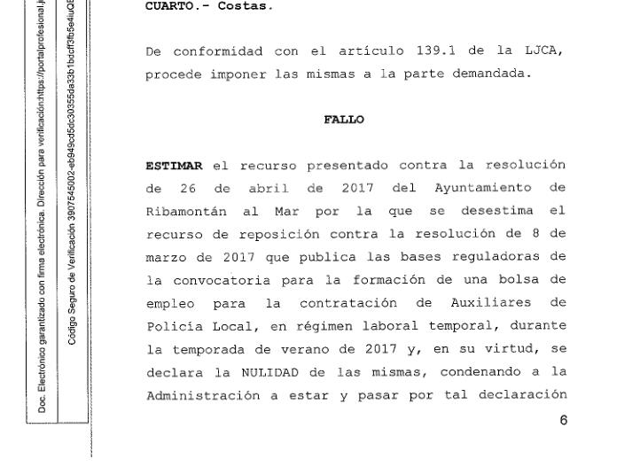 Una sentencia judicial prohíbe al ayuntamiento de Ribamontán al Mar contratar temporalmente a auxiliares de policía