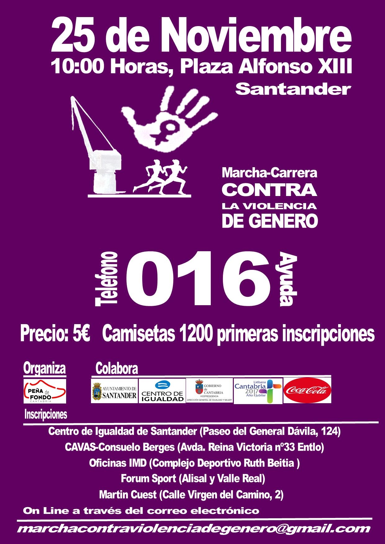 Más de 500 personas se han inscrito en la I Marcha-Carrera contra la Violencia de Género de Santander