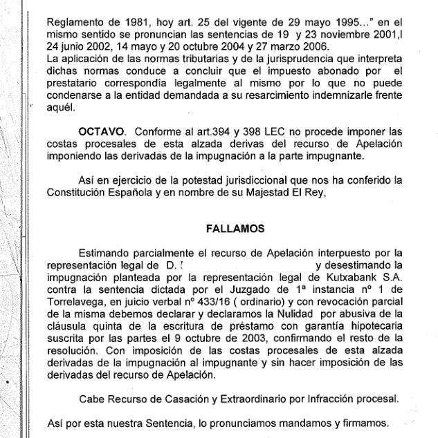 La Audiencia de Cantabria excluye el impuesto de AJD de los gastos hipotecarios que debe asumir el banco