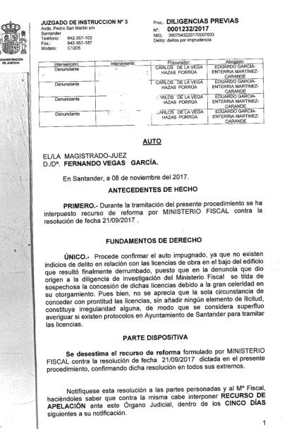 El juez desestima el recurso del fiscal e insiste en el archivo de la causa penal por el derrumbe de la calle del Sol