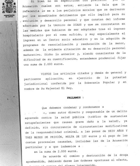 Seis años y tres meses de prisión por facilitar de forma reiterada hachís y cocaína a una niña de 14 años