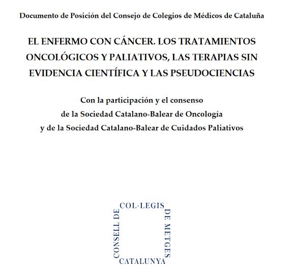  El Colegio de Médicos de Barcelona sanciona a un médico por divulgar y practicar procedimientos sin ninguna evidencia científica con pacientes oncológicos