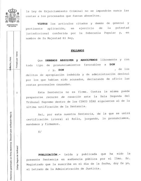 Absueltos los acusados de vender una sociedad de explotación de balnearios a un precio inferior al de mercado