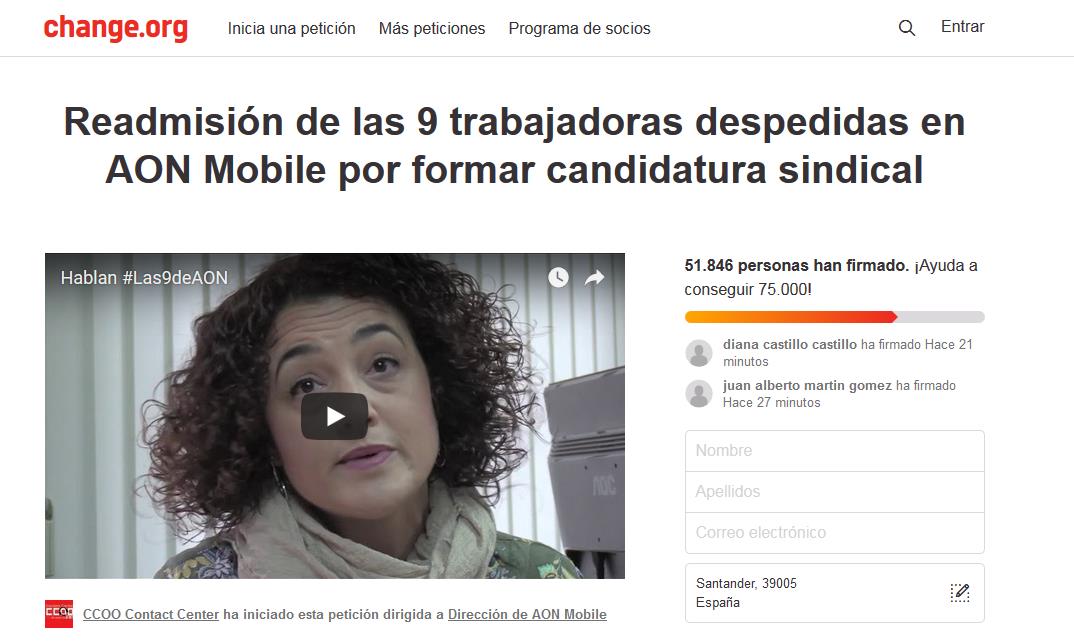 Más de 51.000 firmas para reclamar la readmisión de «Las 9 de AON»