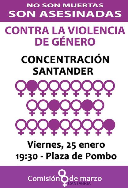 La Comisión 8 de Marzo traslada este viernes su concentración de "Los 25 de cada mes" a la Plaza de Pombo de Santander