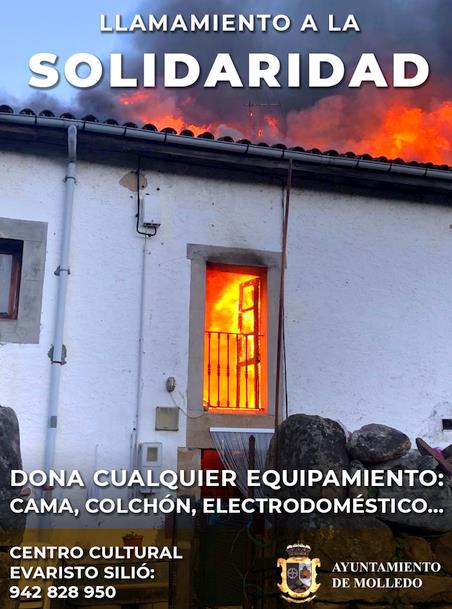 El Ayuntamiento de Molledo llama a la solidaridad para ayudar a la familia que lo perdió todo en el incendio de su casa