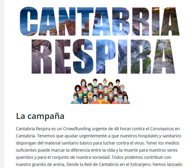 La Red de Cántabros en el Extranjero lanza un "crowdfunding" urgente contra el coronavirus en Cantabria