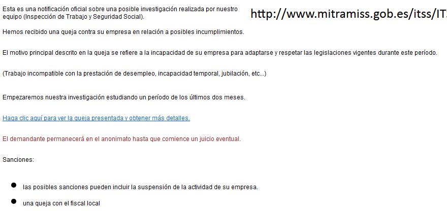 Fragmentos del falso correo que usa la técnica del "phising"