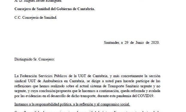 UGT pide recuperar la gestión pública del transporte sanitario en Cantabria y seguir el ejemplo de Islas Baleares UGT pide recuperar la gestión pública del transporte sanitario en Cantabria y seguir el ejemplo de Islas Baleares