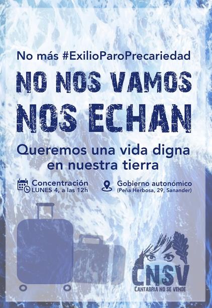 CNSV convoca una concentración frente al Gobierno para visibilizar a los cántabros forzados a emigrar por falta de oportunidades