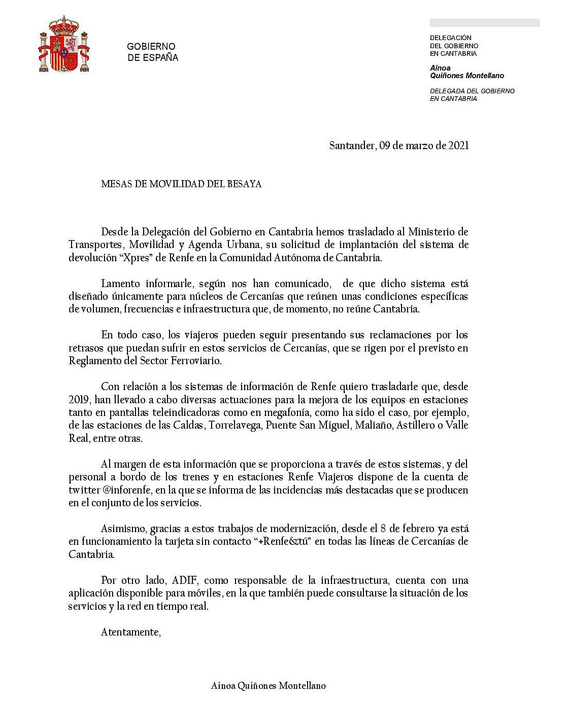  RENFE no implanta la ‘Devolución «Xpress» en Cantabria por no cumplir «condiciones de volumen, frecuencias e infraestructura»