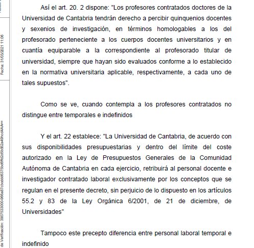 La Justicia reconoce los sexenios al Personal Docente Investigador temporal de la UC