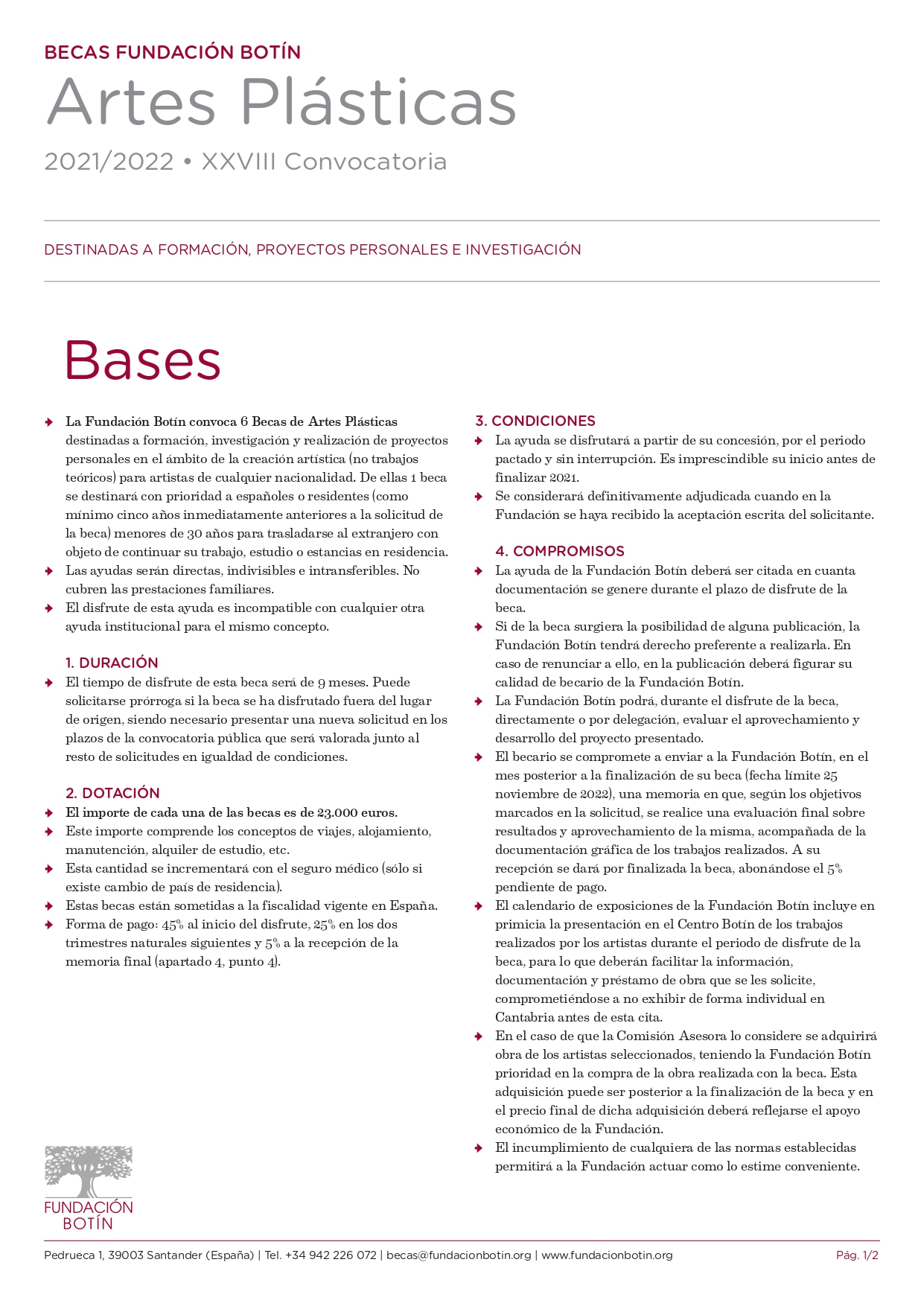 La Fundación Botín abre el plazo de solicitud para sus Becas de Artes Plásticas, destinadas a artistas de cualquier nacionalidad
