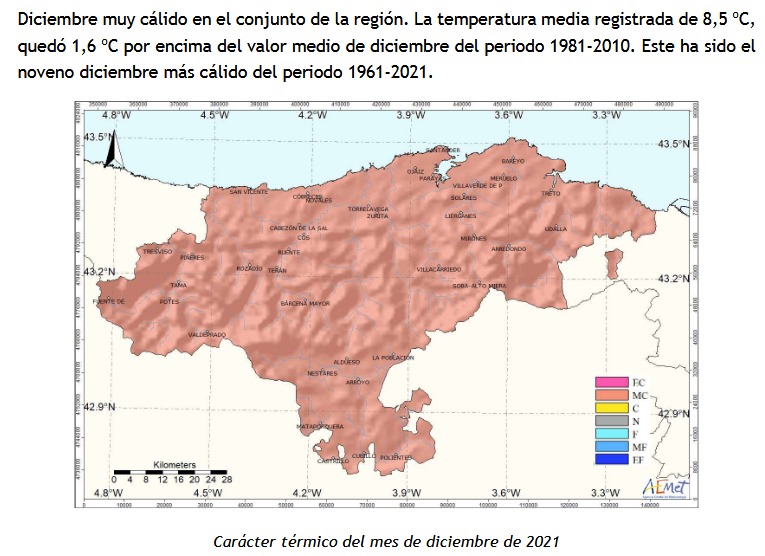 Cantabria vivió el noveno diciembre más cálido del período 1961-2021-Fuente: AEMET CANTABRIA