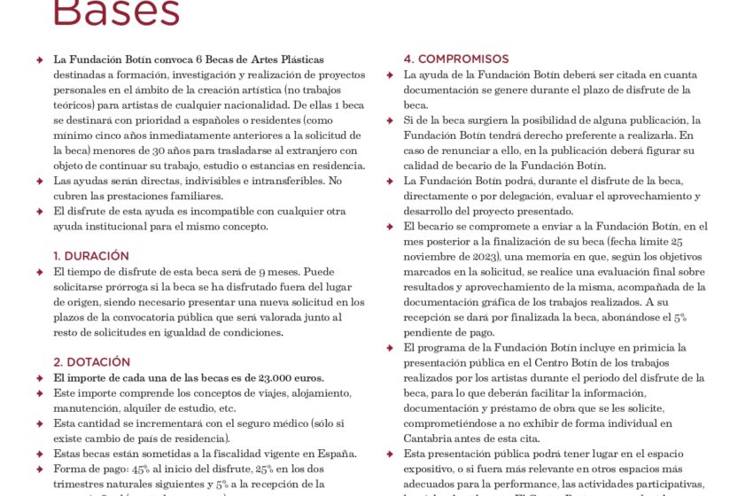 La Fundación Botín abre el plazo para presentarse a las Becas de Artes Plásticas y a las Becas de Comisariado de Exposiciones