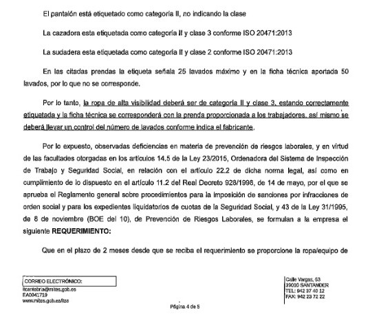 Inspección de Trabajo resuelve que el vestuario laboral reflectante en Ambuibérica también incumple la normativa de prevención de riesgos