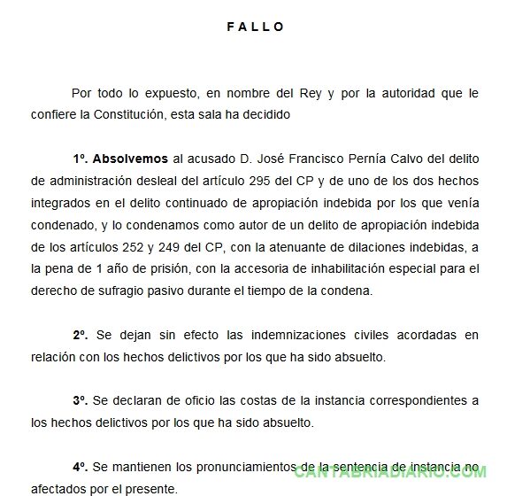 Francisco Pernía, condenado a un año de prisión por apropiación indebida