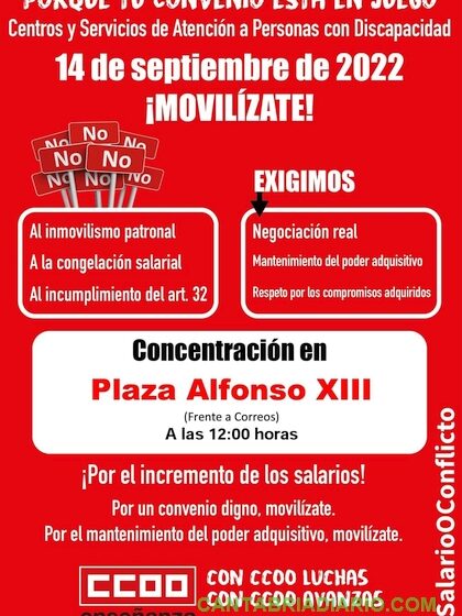  CCOO se concentrará el día 14 en Santander en protesta por el ‘bloqueo patronal’ del convenio del sector de la discapacidad