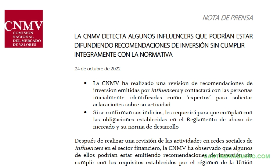 La CNMV también investiga a los "influencers" que dan recomendaciones de inversiones financieras