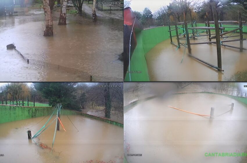 En las imágenes de las cámaras de seguridad, el Zoo de Santillana del Mar inundado este 17 de enero