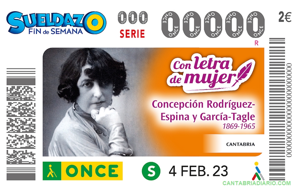 El cupón que la ONCE dedica a Concha Espina forma parte de la serie ‘Con letra de mujer’ y se sorteará el 4 de febrero