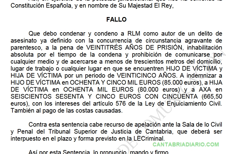 Condenado a veintitrés años de prisión el hombre que mató a su madre en Santander