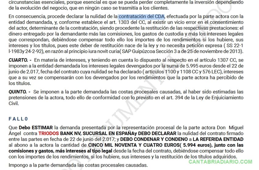 Cascada de sentencias contra el banco «ético» Triodos por un producto similar a las preferentes