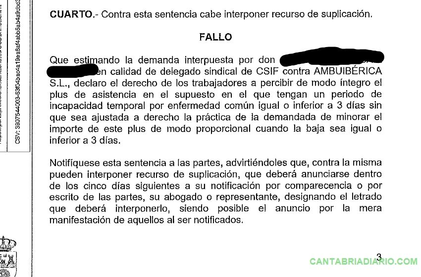 Ambuibérica, condenada a no rebajar el plus de asistencia por bajas de tres días