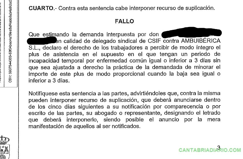  Ambuibérica, condenada a no rebajar el plus de asistencia por bajas de tres días