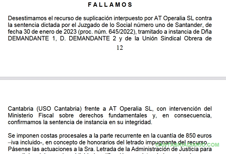 La Justicia confirma que AT Operalia vulneró la libertad sindical al no informar a USO sobre su contrato con AREATRANS