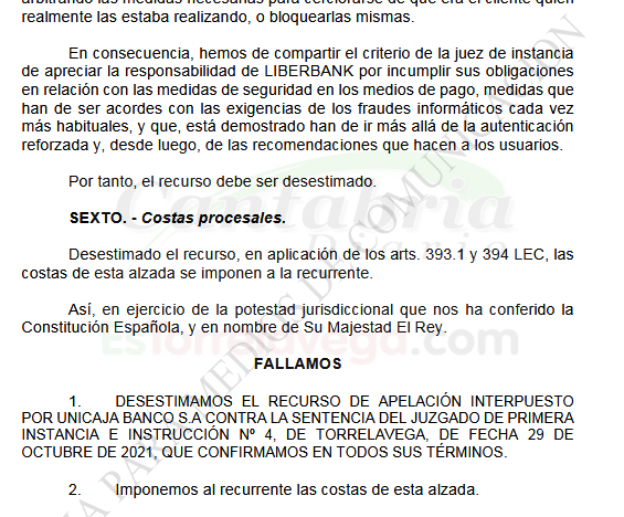  La Audiencia de Cantabria condena a Liberbank a indemnizar a una clienta que fue víctima de phishing