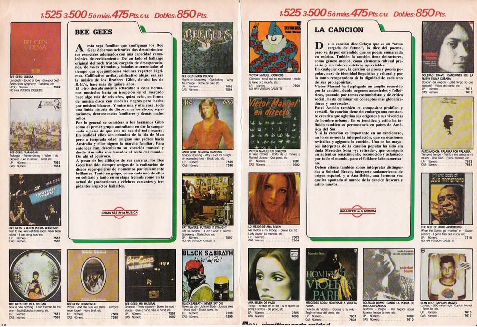 En el catálogo BID los Beegees compartían espacio con la canción española de Víctor Manuel y Ana Belén, al tiempo que con Louis Armstrong y Black Sabbath - Foto cortesía de www.discoplay.info - Bibliostock