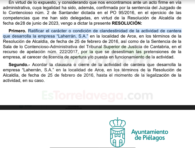  EA denuncia que Piélagos no ejecuta el cierre de la «clandestina» cantera Laherrán