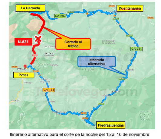  Afectación al tráfico en la carretera N-621 por las obras de mejora que ejecuta el ministerio en el Desfiladero de la Hermida