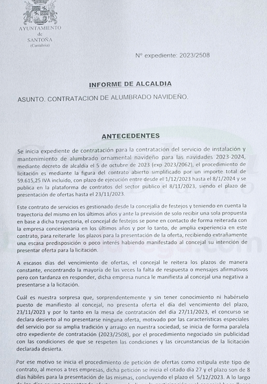  El PSOE de Santoña denuncia presuntos «chanchullos» en la contratación de la iluminación navideña