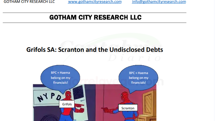 Captura de pantalla del informe de Gotham City Research sobre Grifols