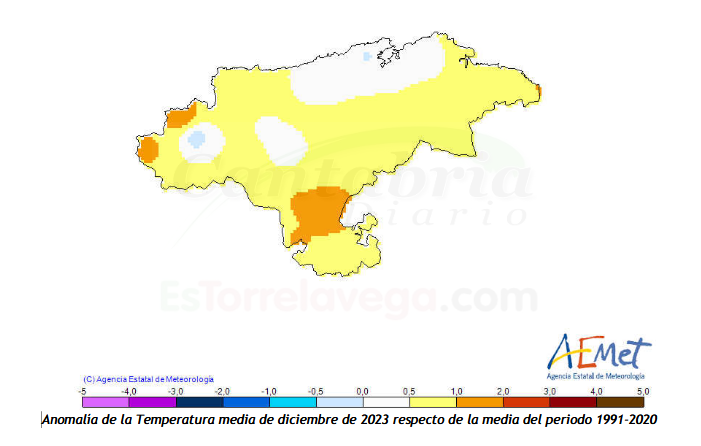 La Delegación Territorial en Cantabria de la Agencia Estatal de Meteorología (AEMET) ha elaborado el Avance del Boletín Climatológico Mensual, en el que se recoge que el mes de diciembre de 2023 fue cálido y seco en Cantabria. - Fuente: AEMET